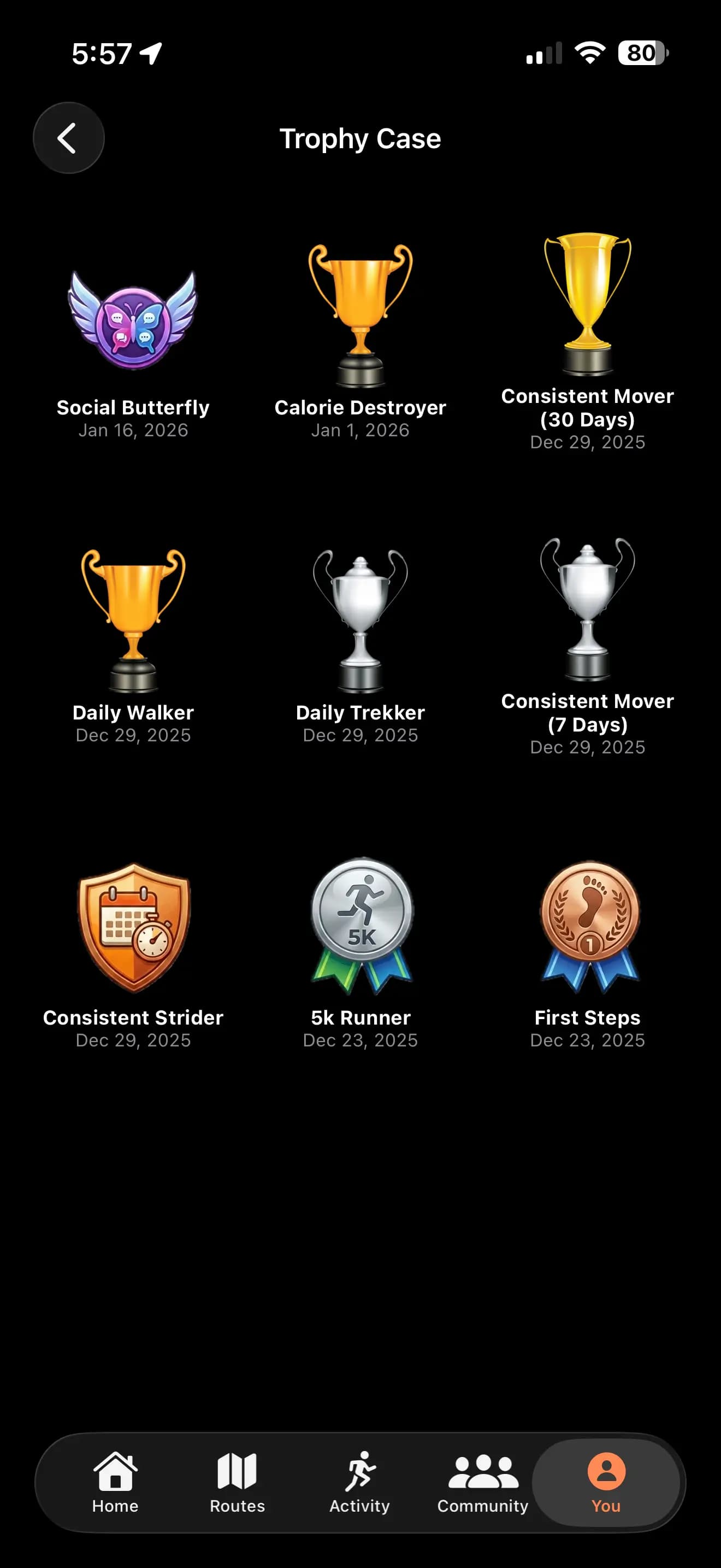 StriveTribes achievements screen